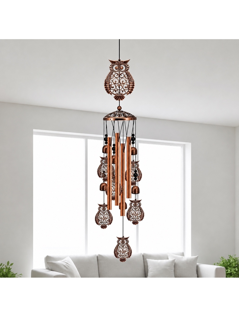 Whimsical Metal Iron Art Wind Chime with Owls - Picture 2 of 3